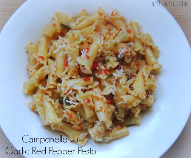 Campanelle with Garlic Red Pepper Pesto