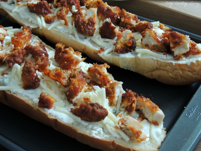 Buffalo Chicken Finger French Bread Pizzas Assembly 