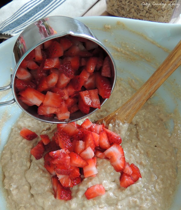 After the Batter is mixed, add the Fresh Strawberries!