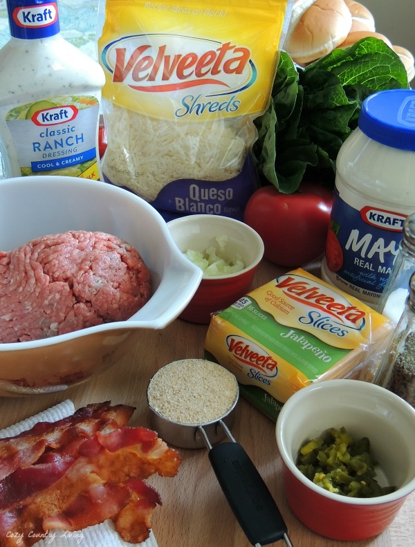 Ingredients for Jalapeño Bacon Ranch Cheeseburgers