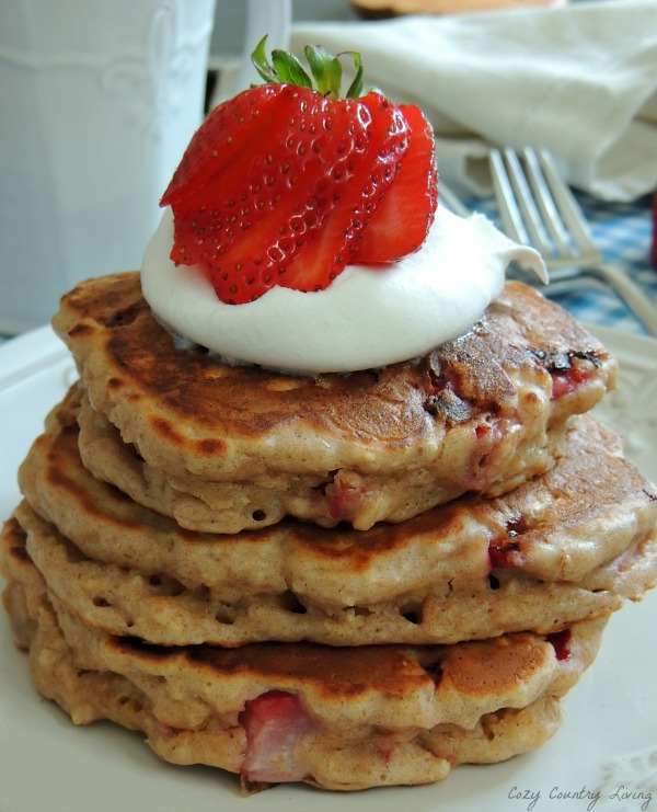 Strawberry Oatmeal Pancakes with Whipped Cream