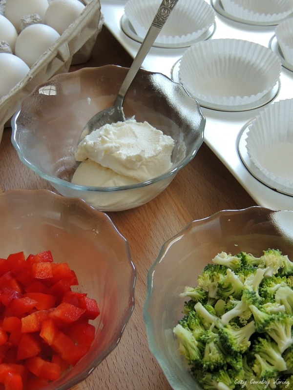 Ingredients for Broccoli, Red Pepper & Ricotta Egg Muffins
