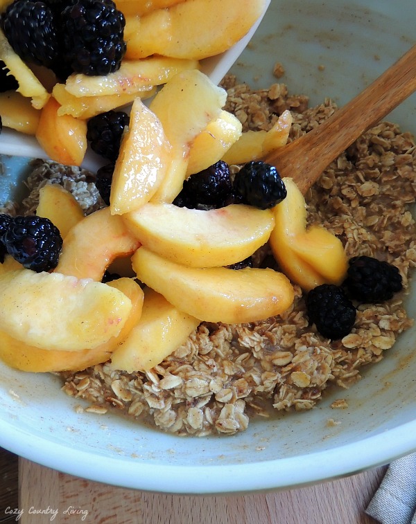 Add the Blackberries & Peaches to the Oatmeal