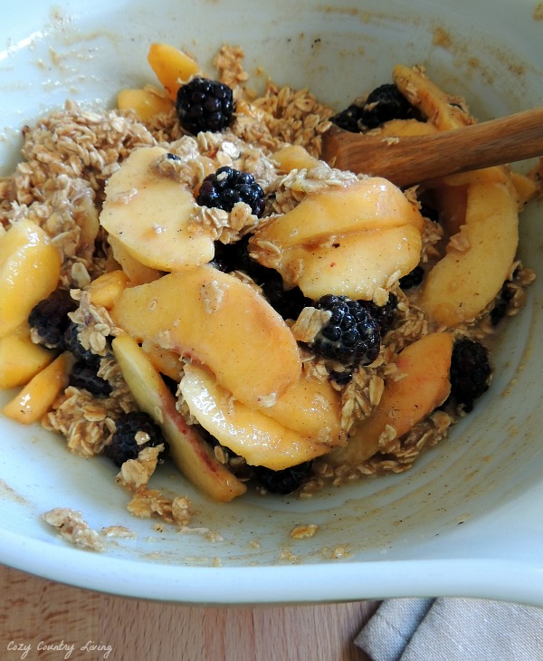 Mix the Blackberries & Peaches into the Oatmeal