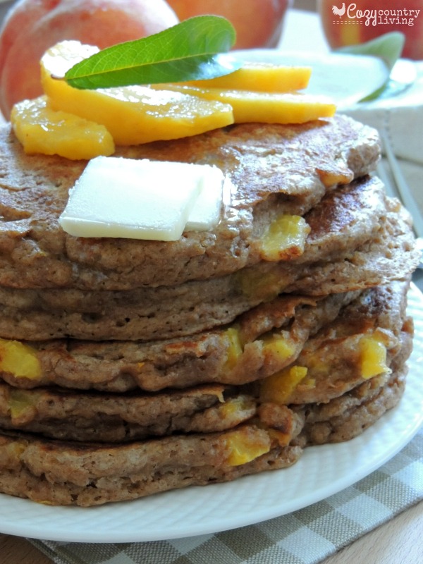 Stack of Whole Wheat Peach Pancakes