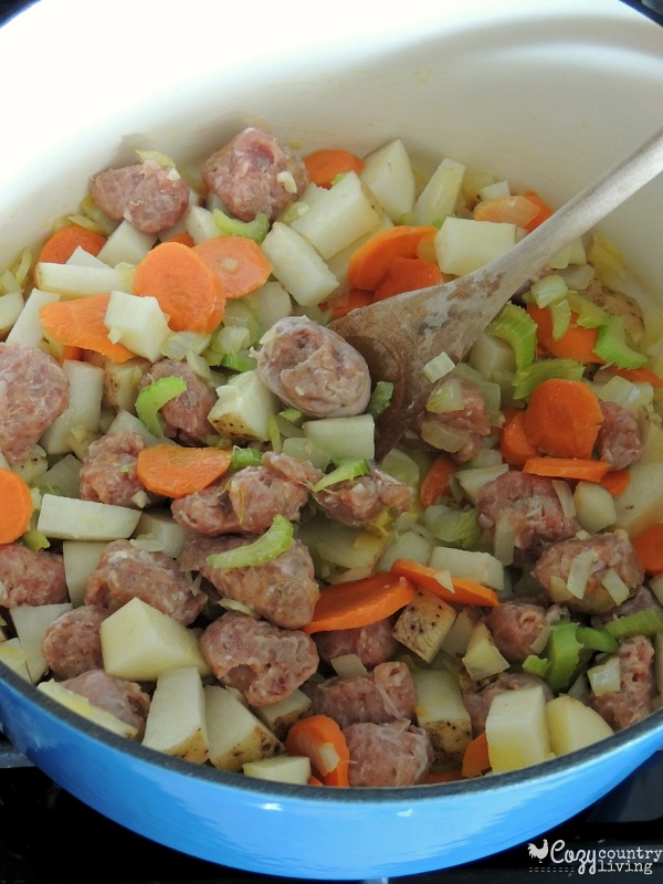 Browning Sausage with Sauteed Vegetables