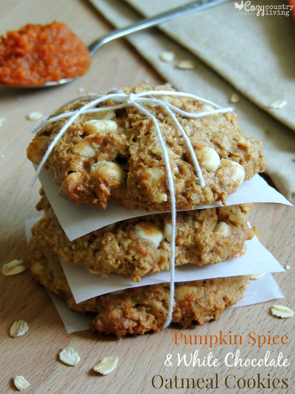 Pumpkin Spice & White Chocolate Oatmeal Cookies