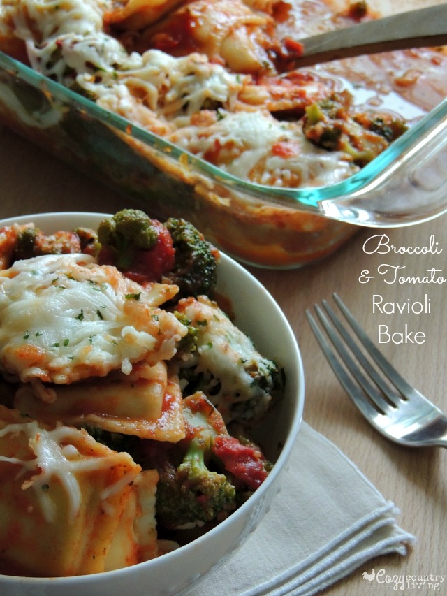Broccoli & Tomato Ravioli Bake