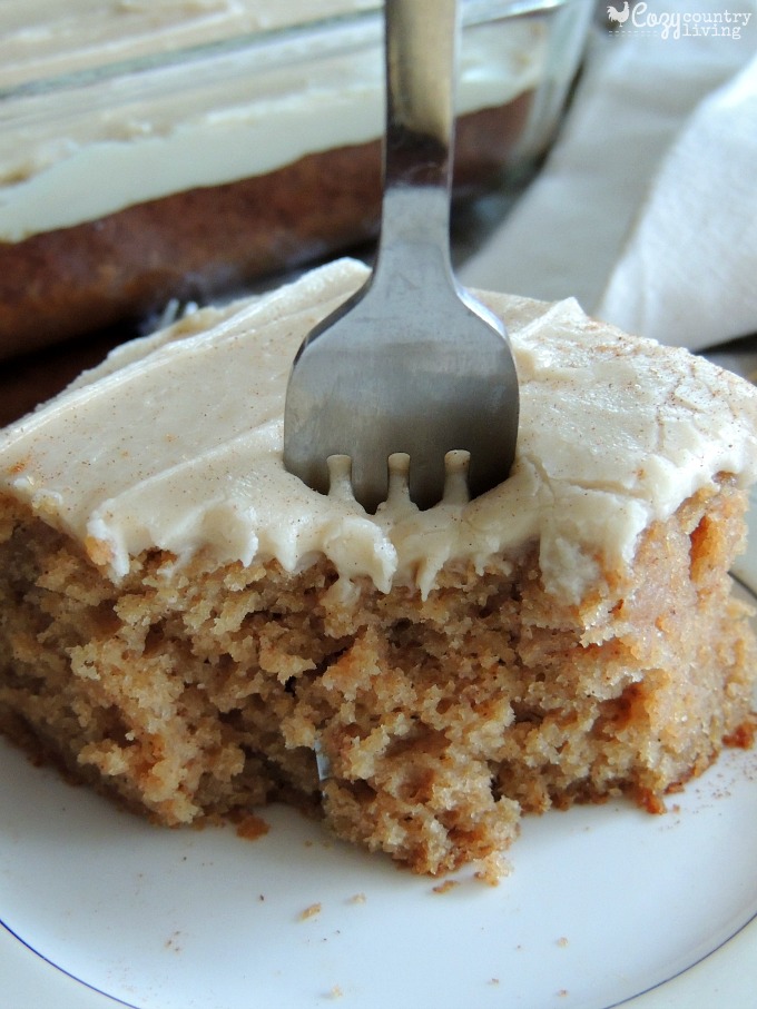 Moist & Delicious Cinnamon Applesauce Cake with Penuche Frosting