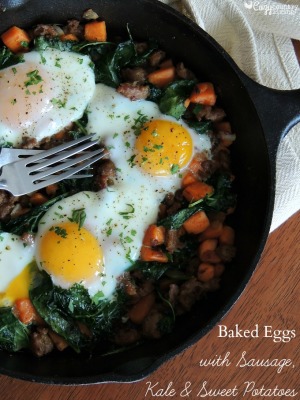 Baked Eggs with Sausage, Kale & Sweet Potatoes - Cozy Country Living