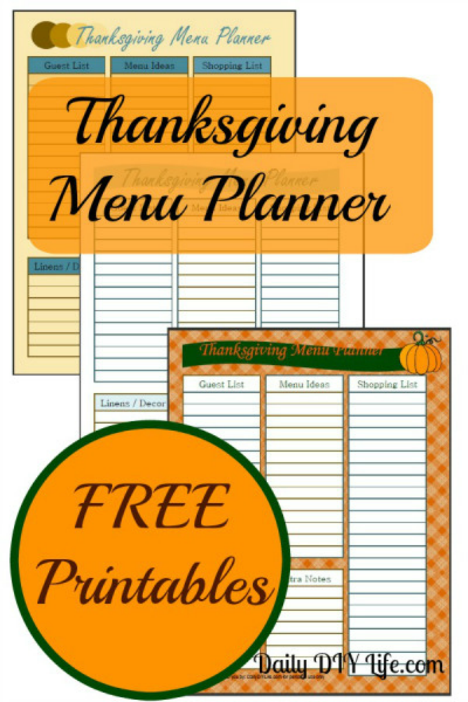 Thanksgiving Menu Planner Daily DIY Life
