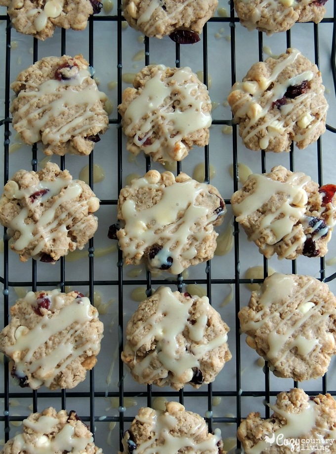 White Chocolate Drizzled Cranberry & White Chocolate Oat Cookies