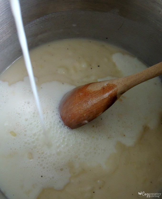 Adding Milk for Pepper Jack Ham Potato Soup Base