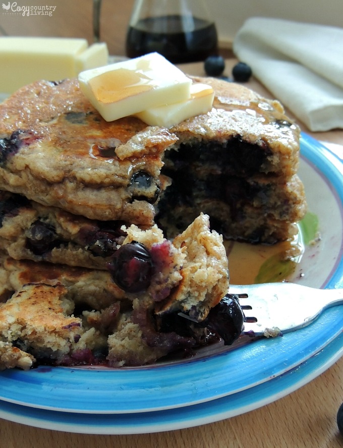 Fresh Blueberry Oatmeal Pancakes for Breakfast