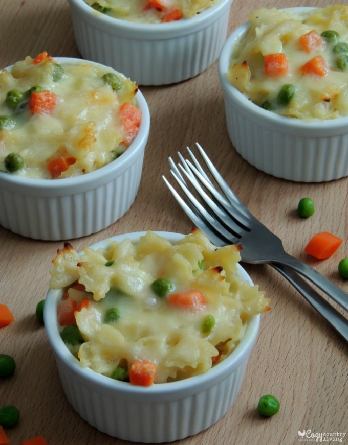 Kid Friendly White Cheddar Farfalle Pasta with Peas and Carrots