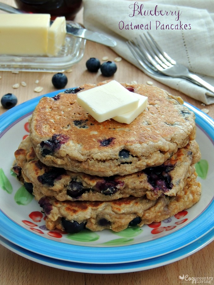 Warm Blueberry Oatmeal Pancakes #BlueberryPancakeDay