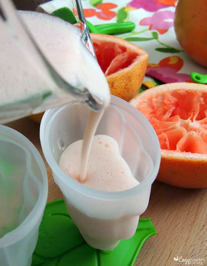 Pouring Grapefruit & Vanilla Mixture into Popsicle Forms