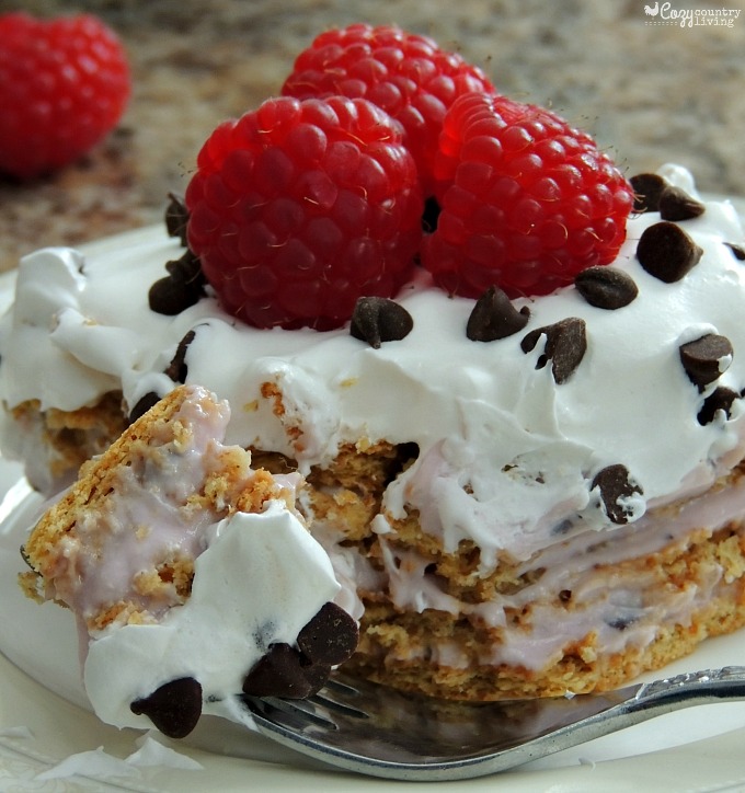 Raspberry Chocolate Chip Yogurt Icebox Cake for Dessert