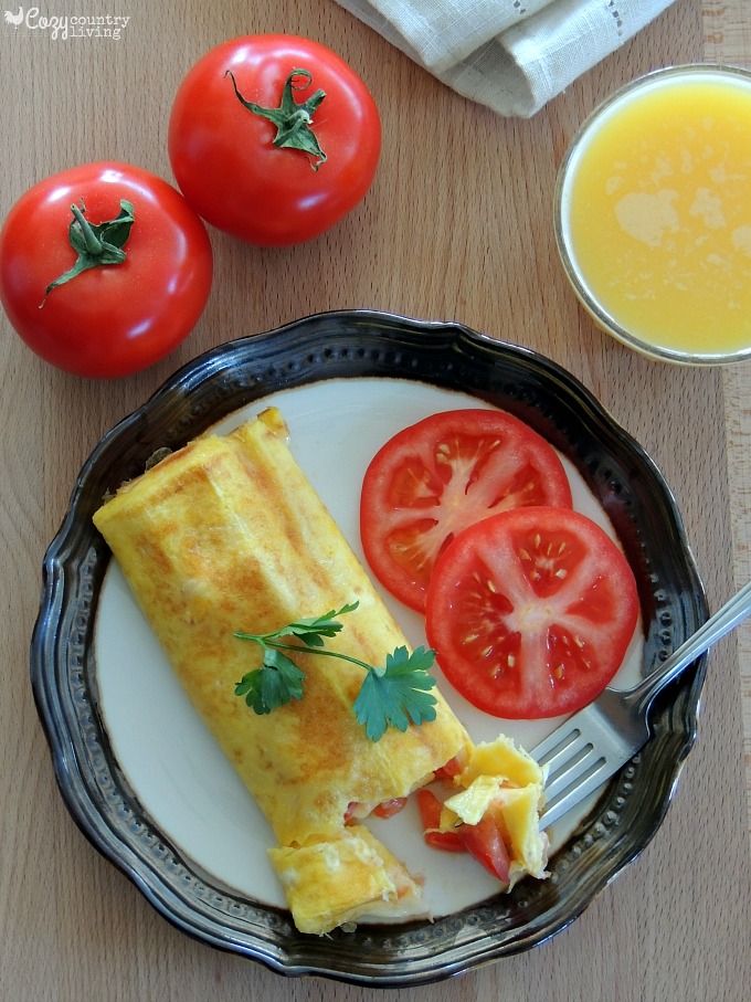 Rolled Four Cheese & Tomato Omelets for Breakfast or Brunch