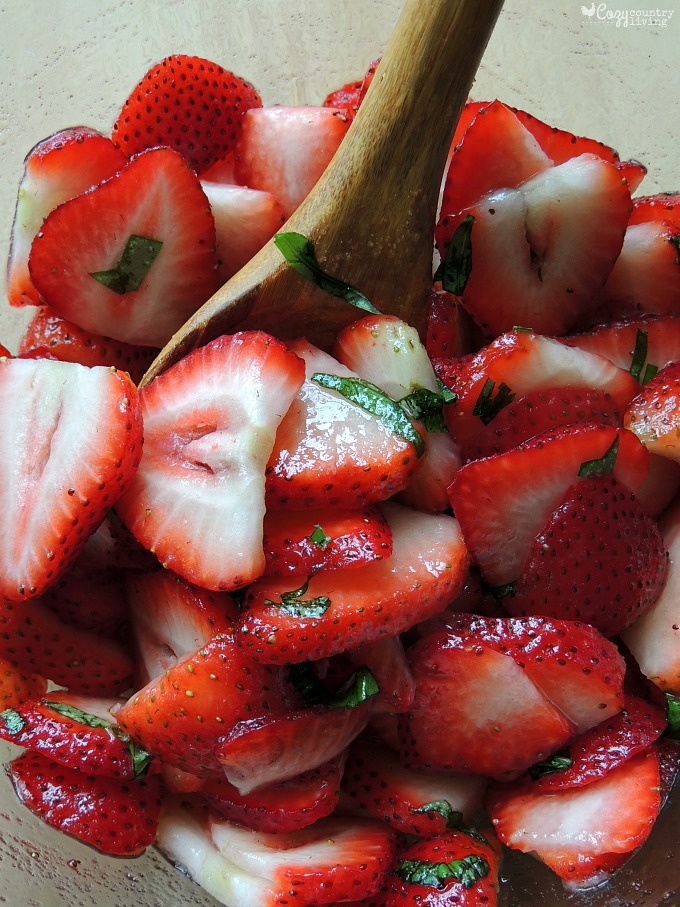 Mixing Strawberries, Basil & Sugar