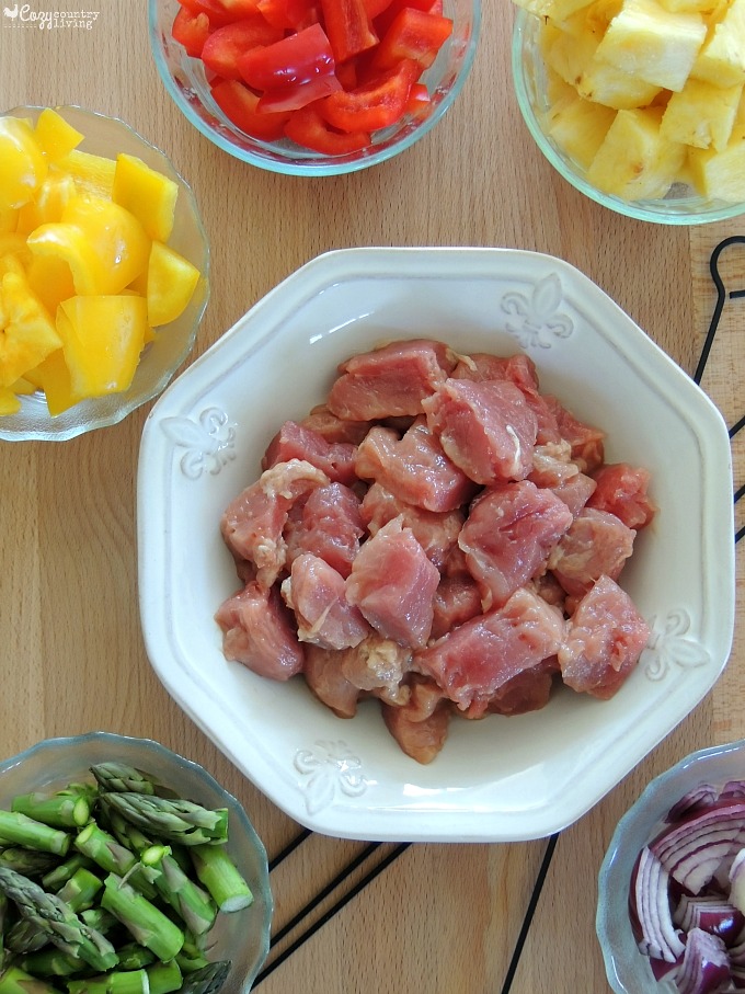 Preparation for Colorful Grilled Teriyaki Pork Kabobs