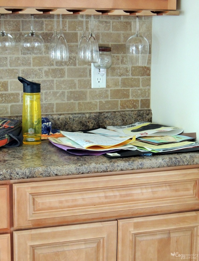 Kitchen Counter Clutter Papers, Art, Etc.