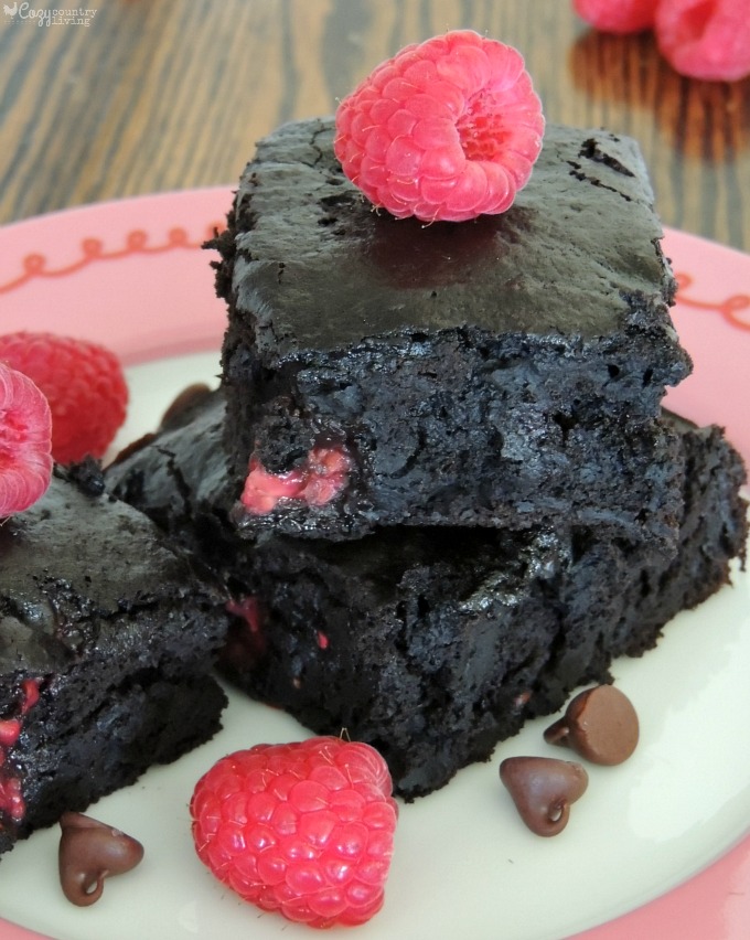 Lightened Up Dark Chocolate Raspberry Brownies for Dessert
