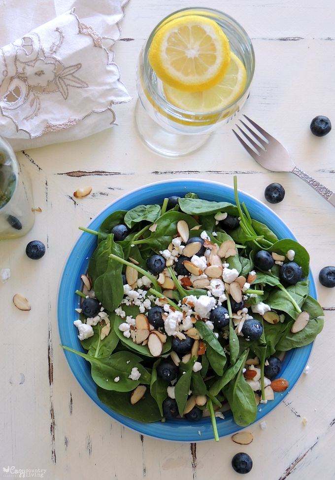 Fresh Blueberry Almond & Goat Cheese Spinach Salad for Lunch or Dinner