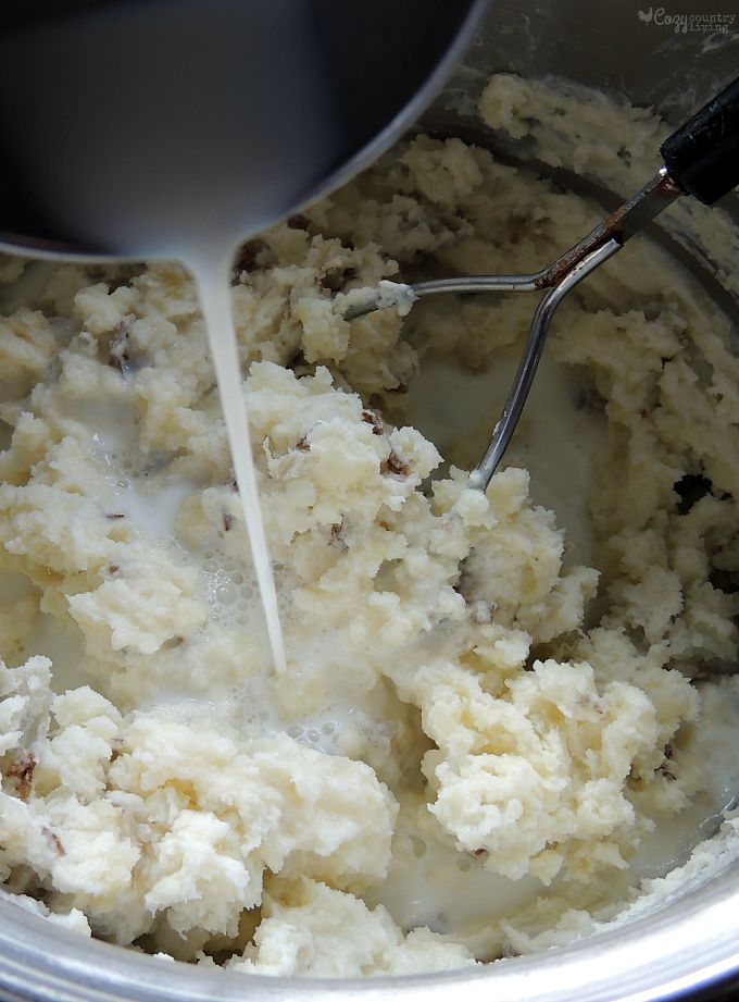 Adding Milk to Rustic Mashed Potatoes