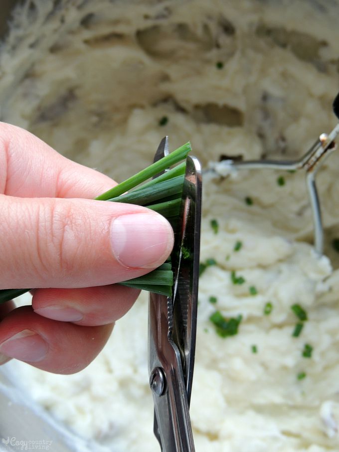 Cutting Chives for Rustic Mashed Potatoes