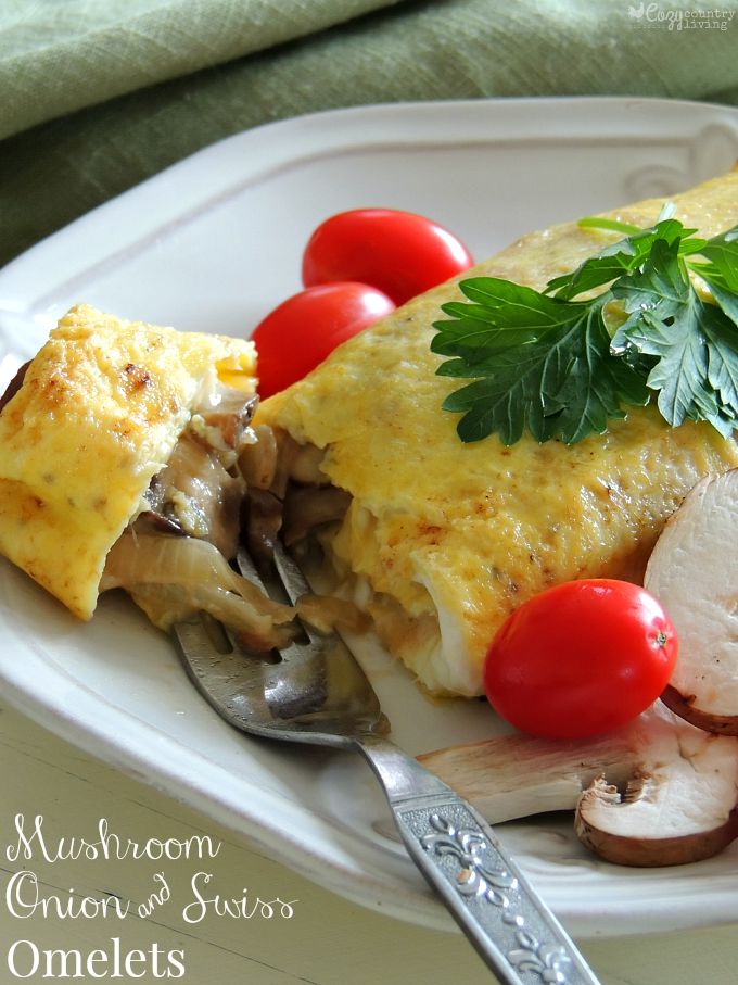 Mushroom Onion & Swiss Omelets for Breakfast