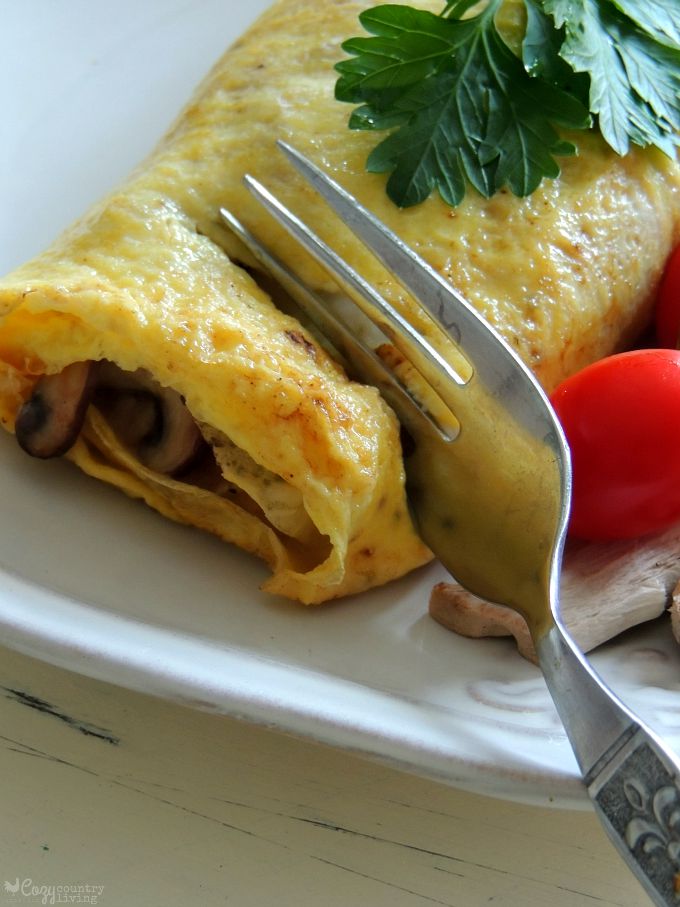Mushroom Onion & Swiss Rolled Omelets for Breakfast