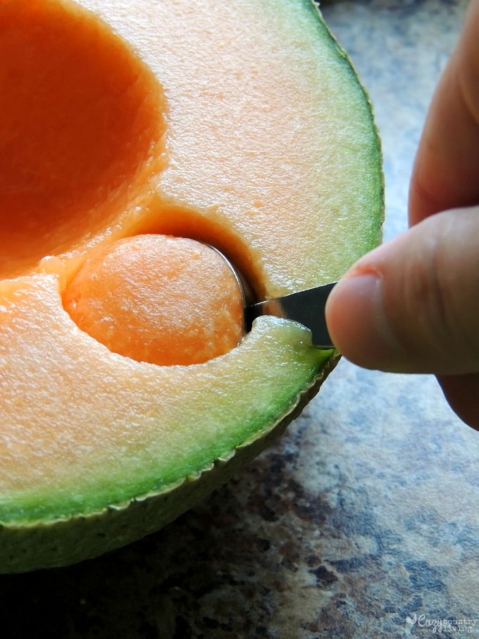 Using Melon Baller on Cantaloupe