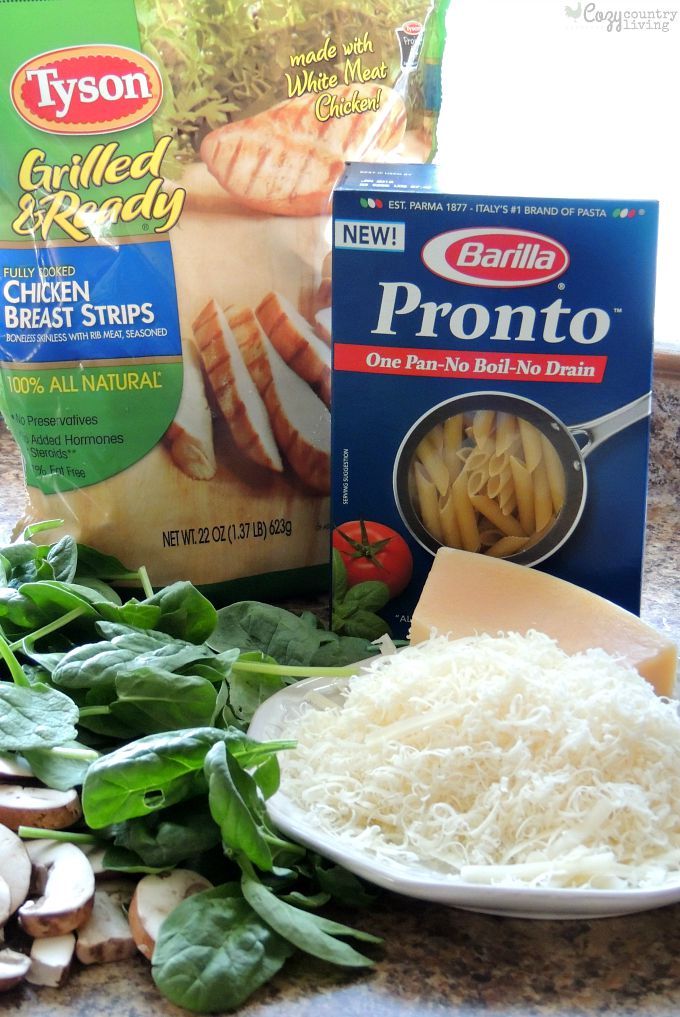 Ingredients for Chicken, Spinach & Mushroom Alfredo Pasta