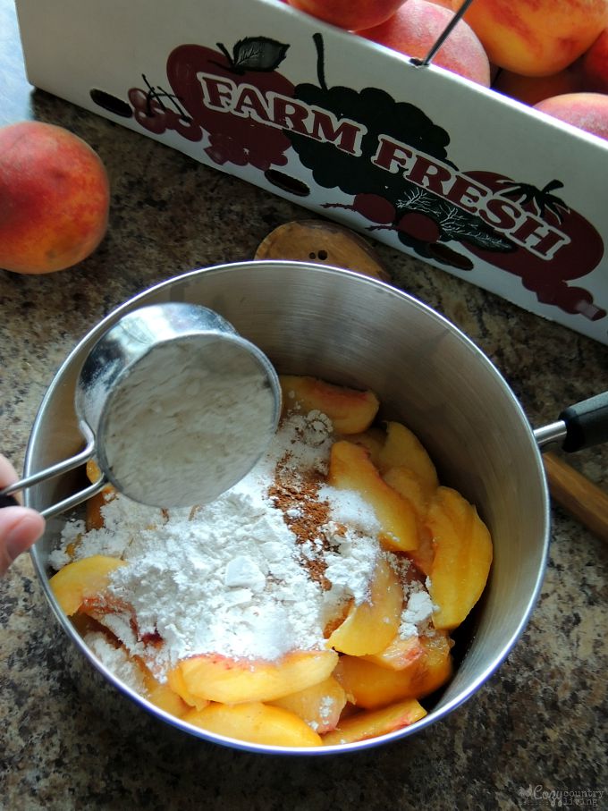 Preparing Fresh Peach Crumble Bar Filling