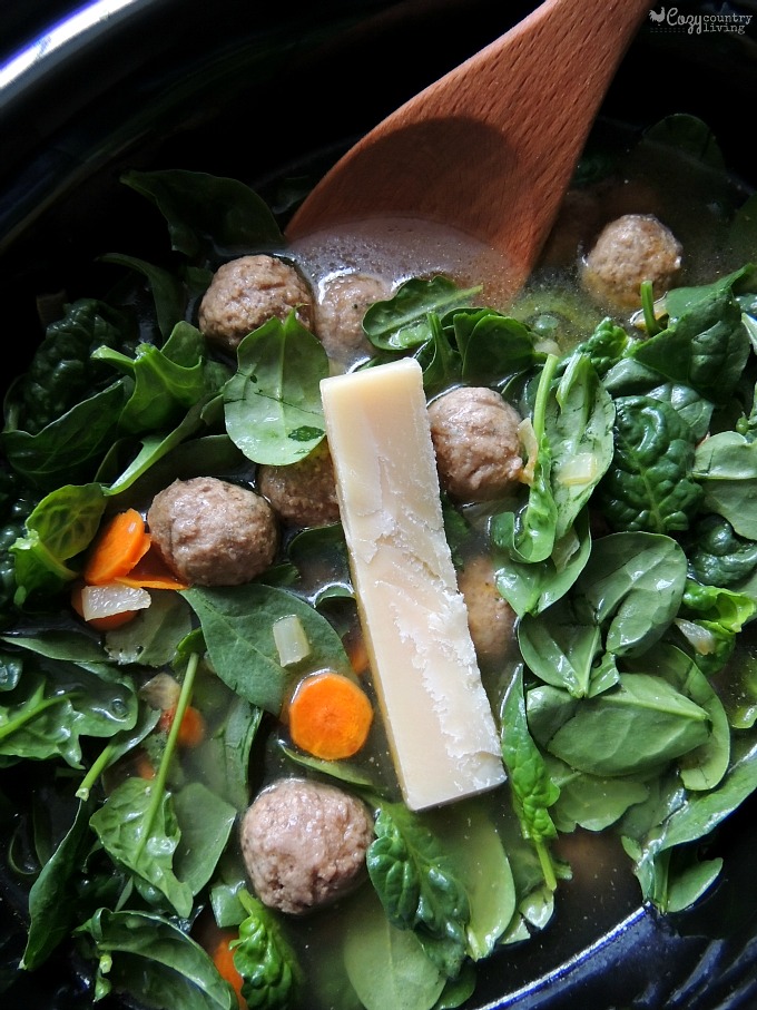 Stirring Ingredients for Easy Slow Cooker Italian Wedding Soup