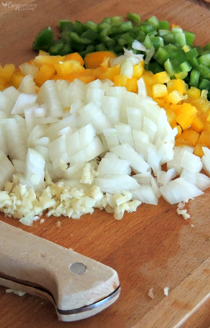 Freshly Chopped Vegetables for Fiesta Chicken & Rice Casserole