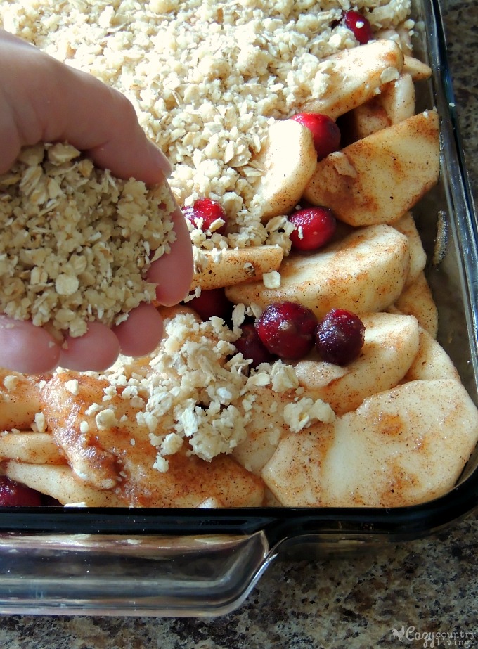 Adding Buttery Oat Crumble Topping to Apples & Cranberries