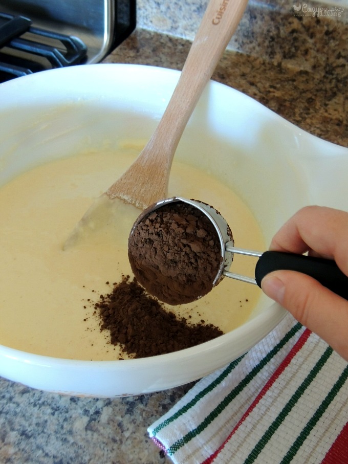 Adding Special Dark Cocoa to Pancake Mix