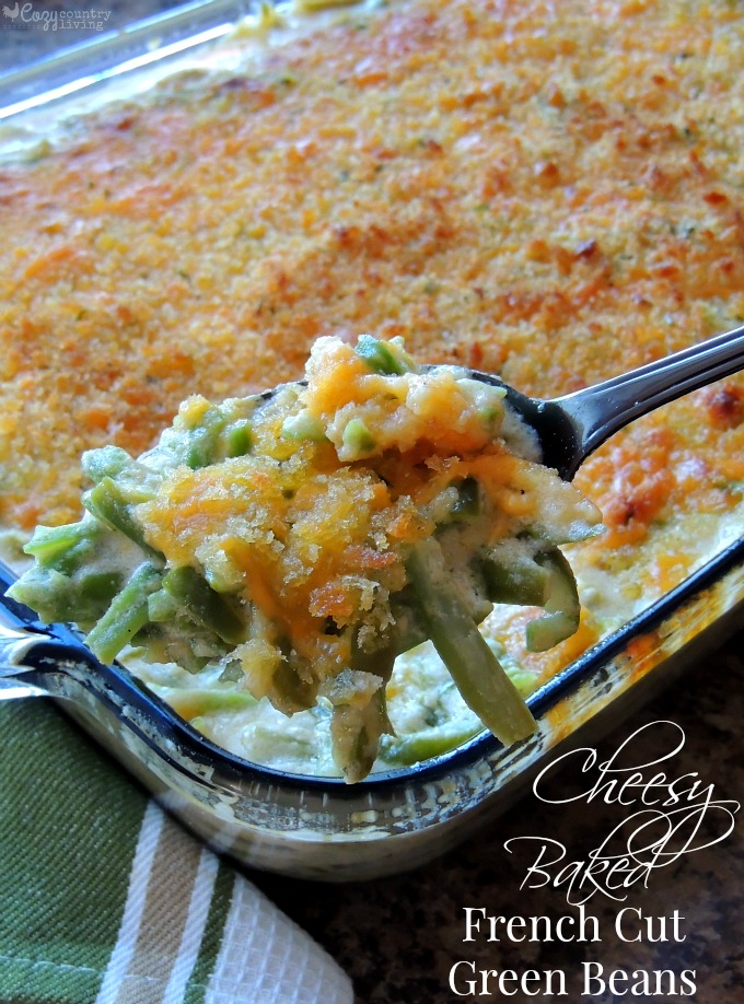 Cheesy Baked French Cut Green Beans Side Dish