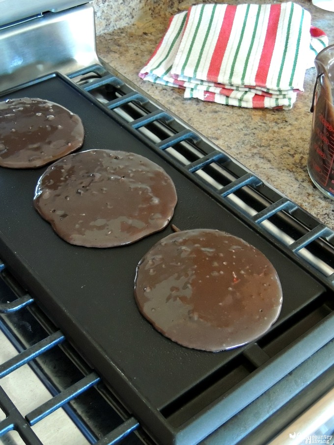 Dark Chocolate & Peppermint Pancakes on Griddle