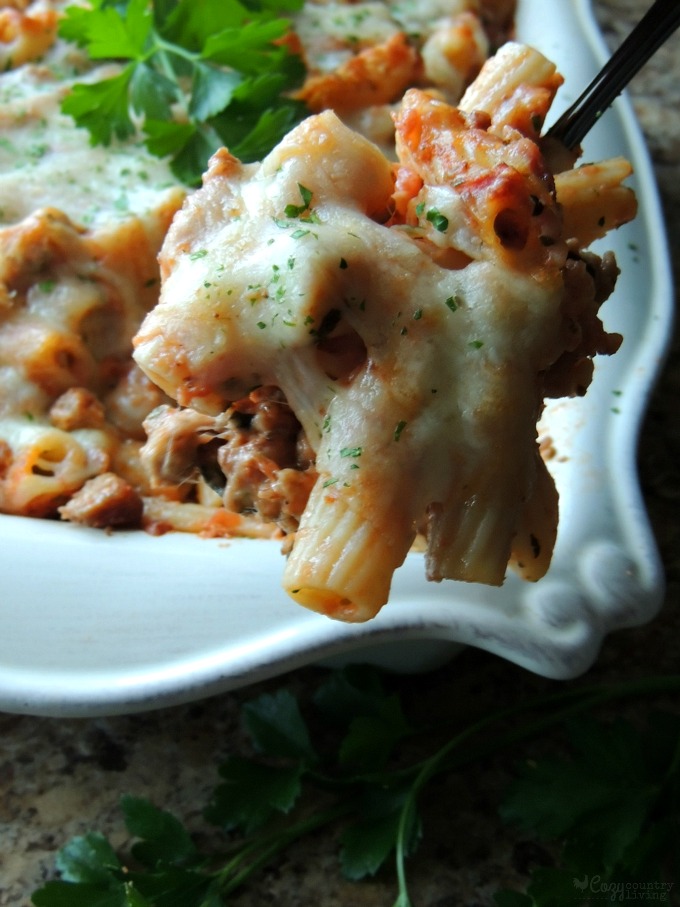 Delicious Sweet Italian Sausage & Rigatoni Bake for Dinner! The ultimate comfort food in about 30 minutes!