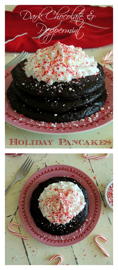 Freezer Friendly Festive Dark Chocolate & Peppermint Holiday Pancakes