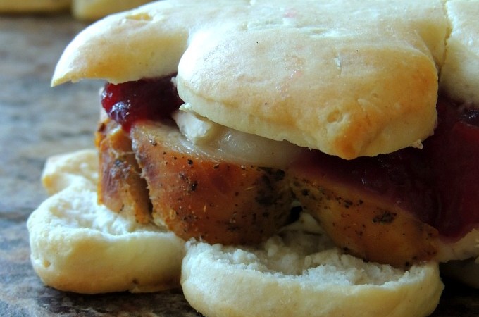 Thanksgiving Turkey, Cranberry & Brie Biscuit Sandwiches
