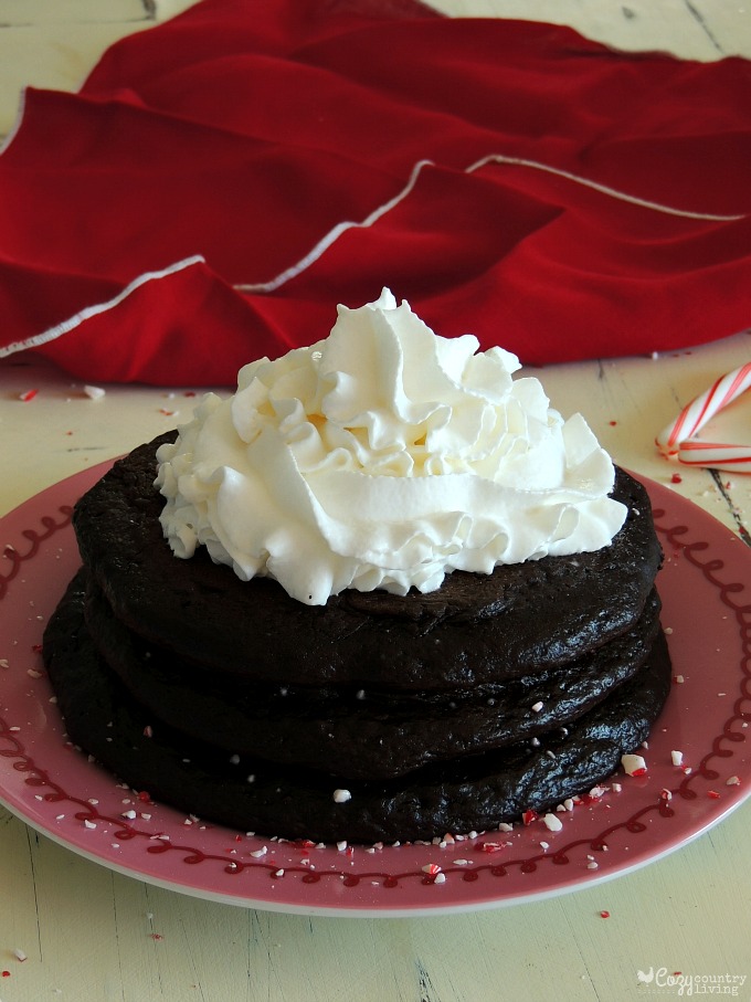 Whipped Cream on Dark Chocolate & Peppermint Pancakes