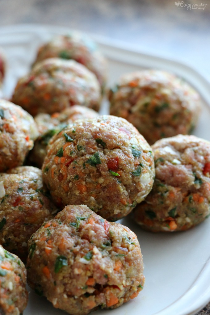 Veggie Loaded Meatballs Ready for the Slow Cooker