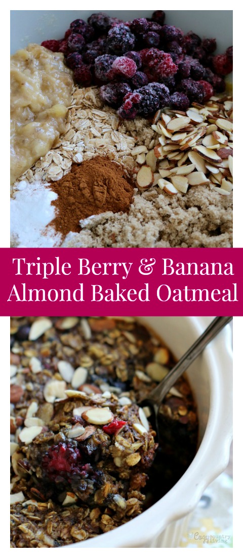 Delicious Easy to Make Triple Berry & Banana Almond Baked Oatmeal for Breakfast! It's Freezer Friendly too!