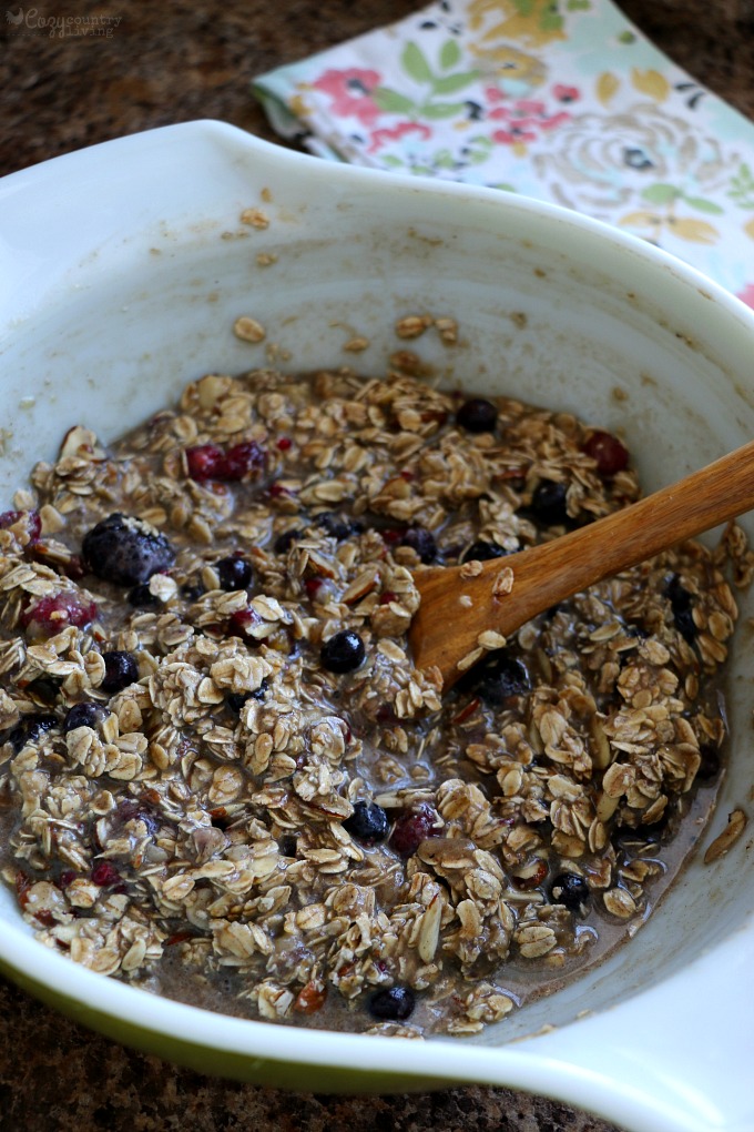 Mix Ingredients for Triple Berry & Banana Almond Baked Oatmeal