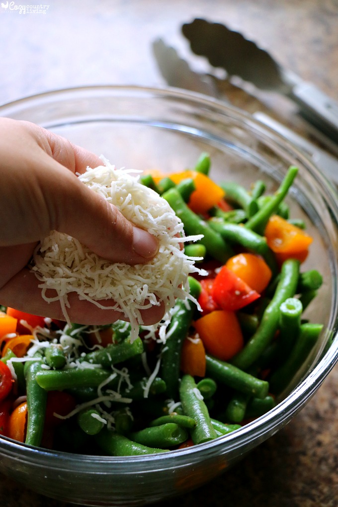 Adding Cheese to Green Bean & Tomato Summer Salad