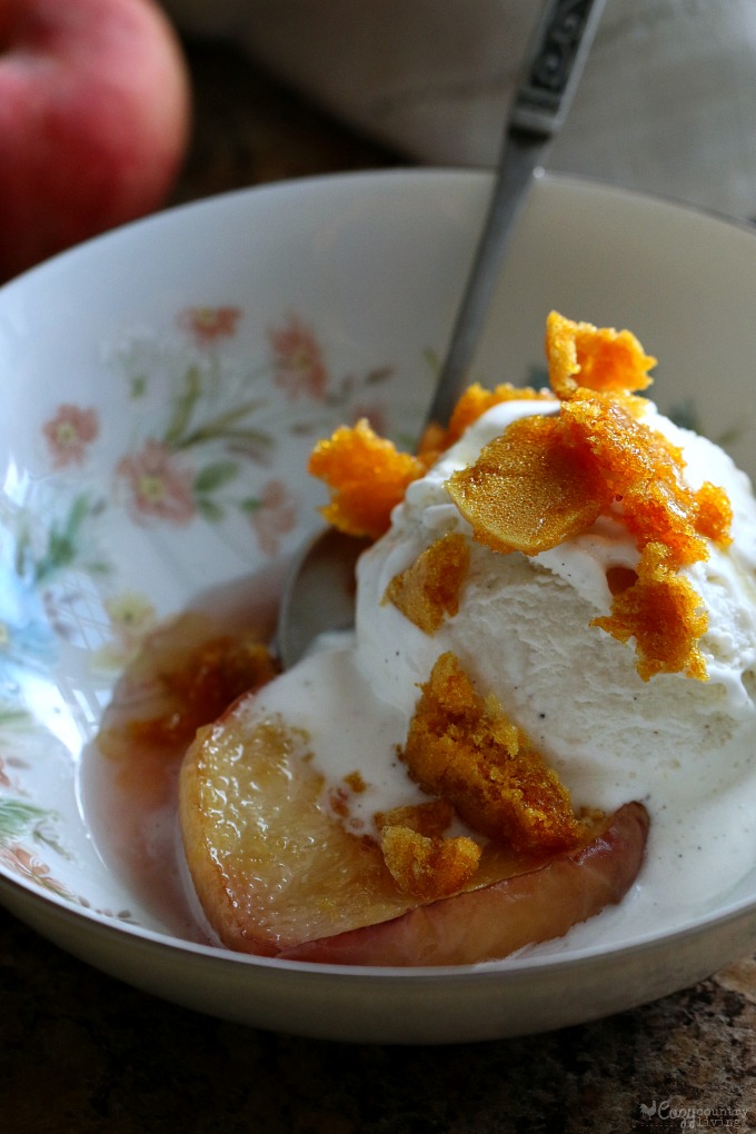 Peaches & Ice Cream Dessert with Honeycomb